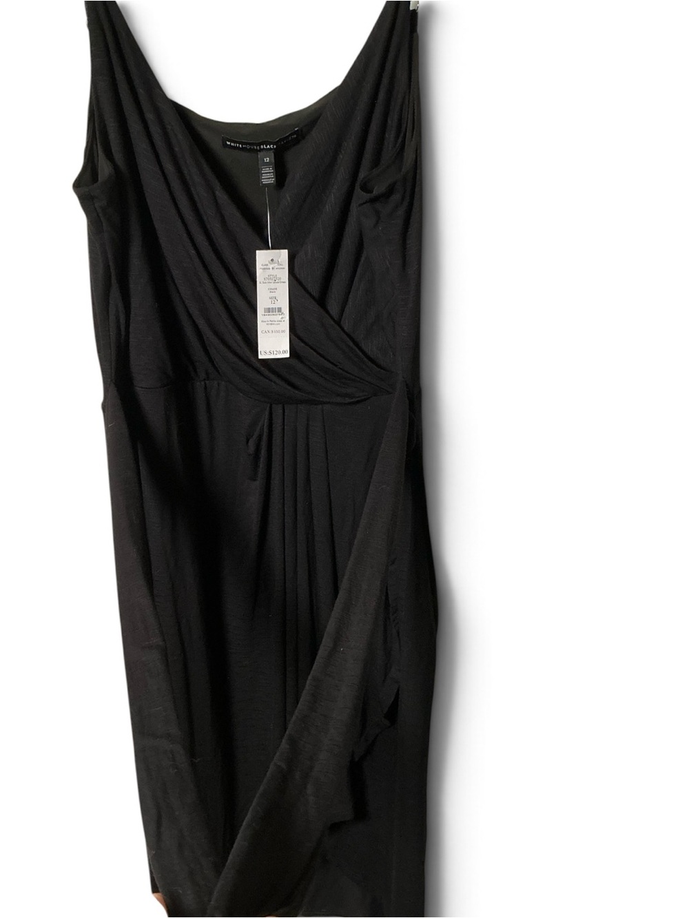 White House Black Market Black V-Neck Faux-Wrap Dress with Tie Size 12 - Picture 5 of 6